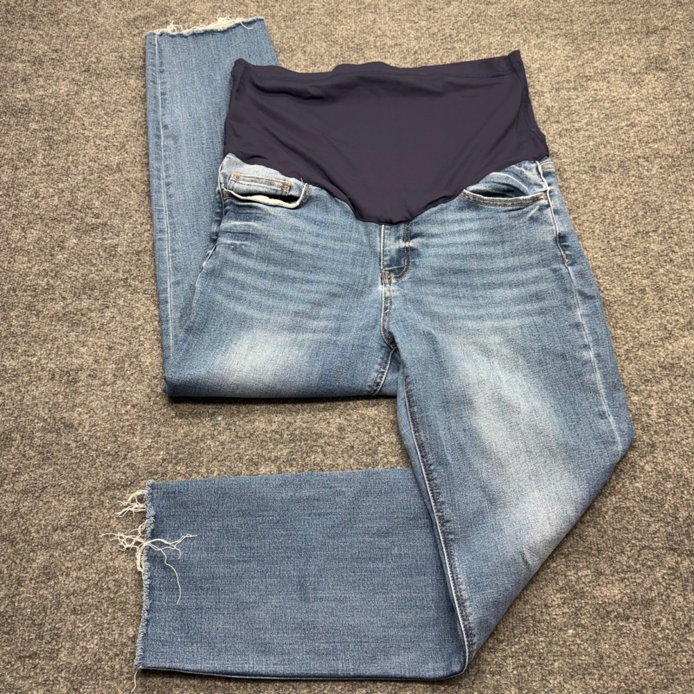 PinkBlush Maternity Straight Leg Jeans Blue Medium Wash Raw Hem Size 32 LV1028